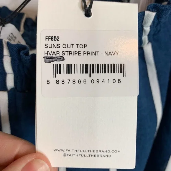 NWT FAITHFULL Suns Out Top linen strapless frayed cropped navy white striped - Picture 8 of 15